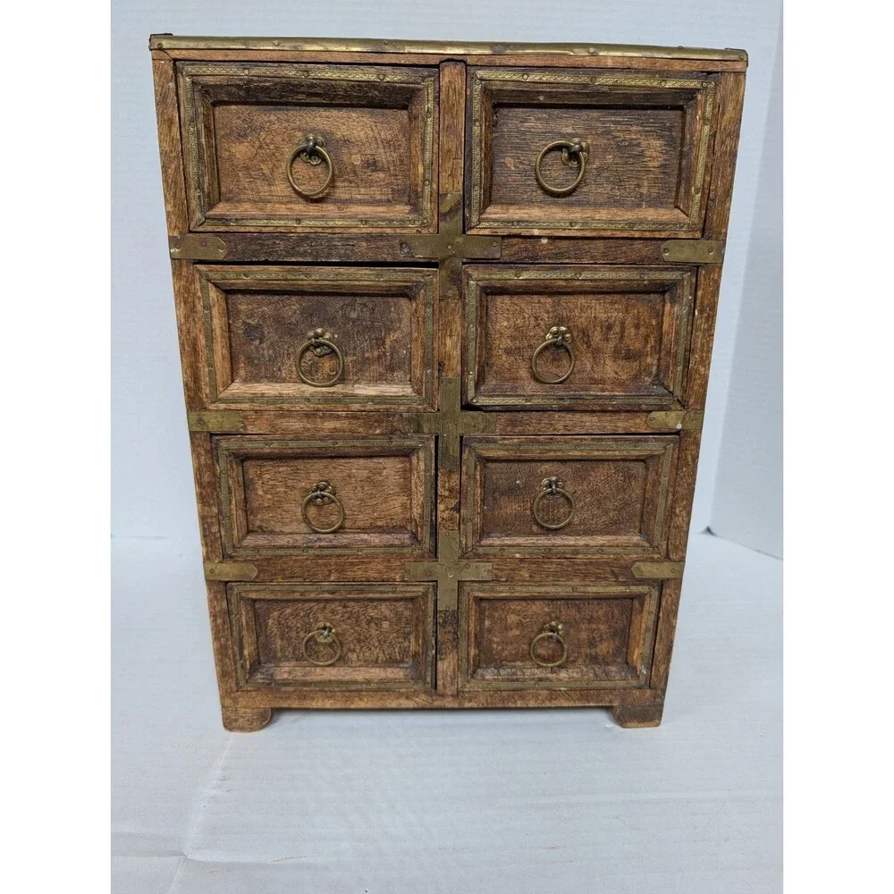Vintage 6 Drawer Wooden Spice Cabinet Primitive Apothecary Style Chest